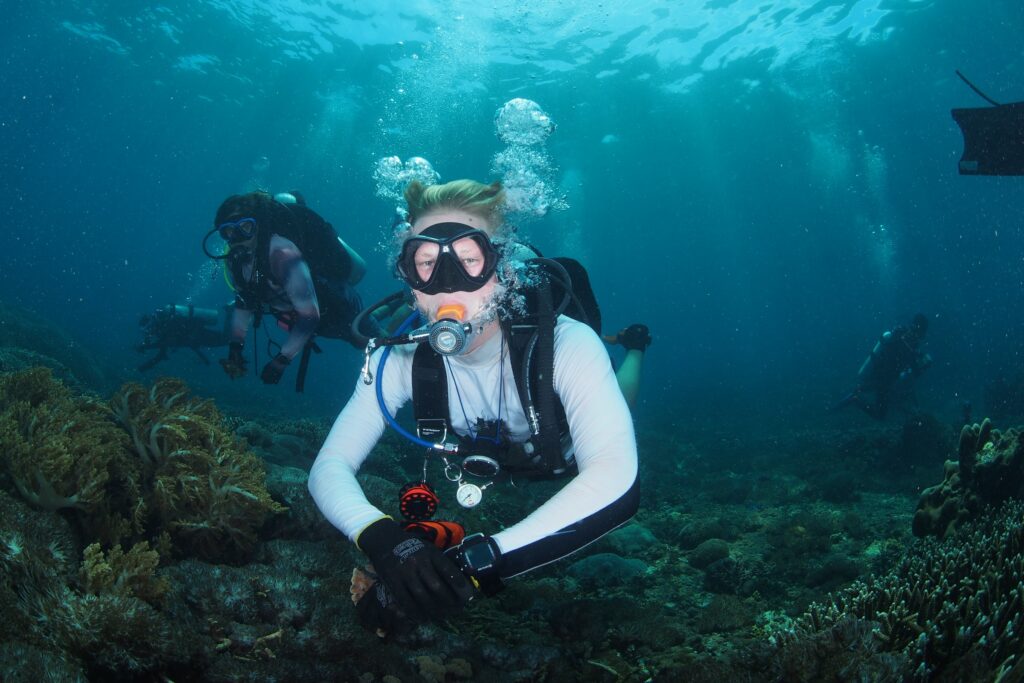 Instructor Candidate in the water during their dive instructor course in Bali