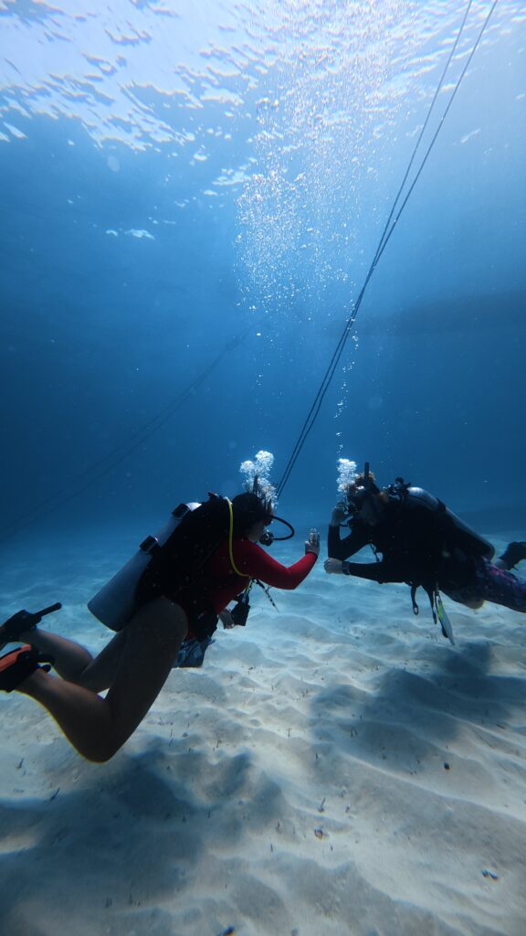 Divemaster training Bali students practising neutrally buoyant open water skills
